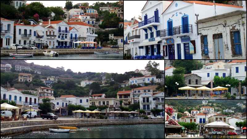 Fotocollage van Evdilos, Ikaria, het leuke havenstadje